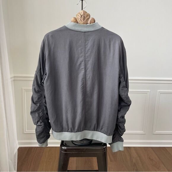 Urban Outfitters Mens Flight Bomber Jacket Knit Trim Shale Grey L - Picture 5 of 8